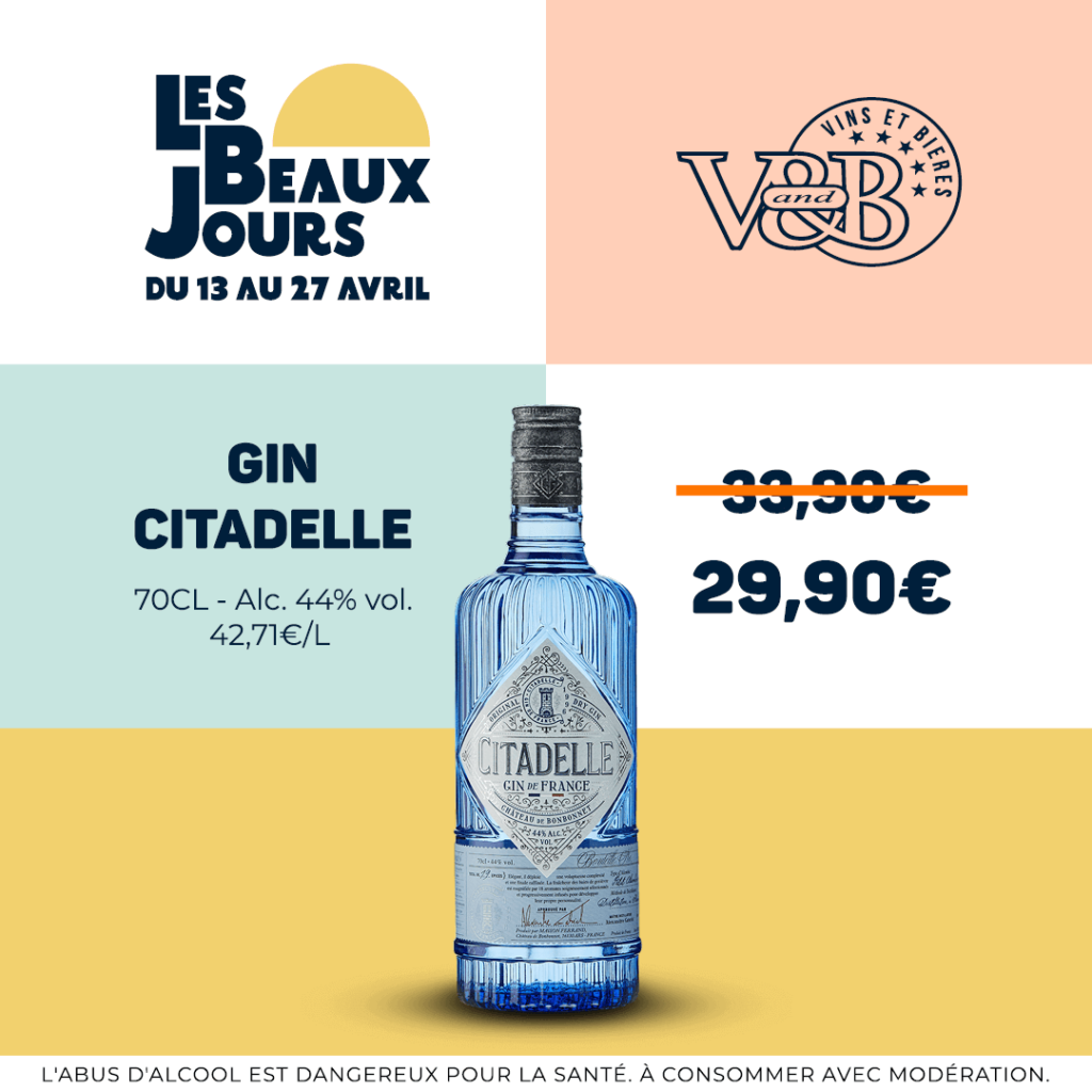 Gin artisanal français Citadelle en promotion chez V and B