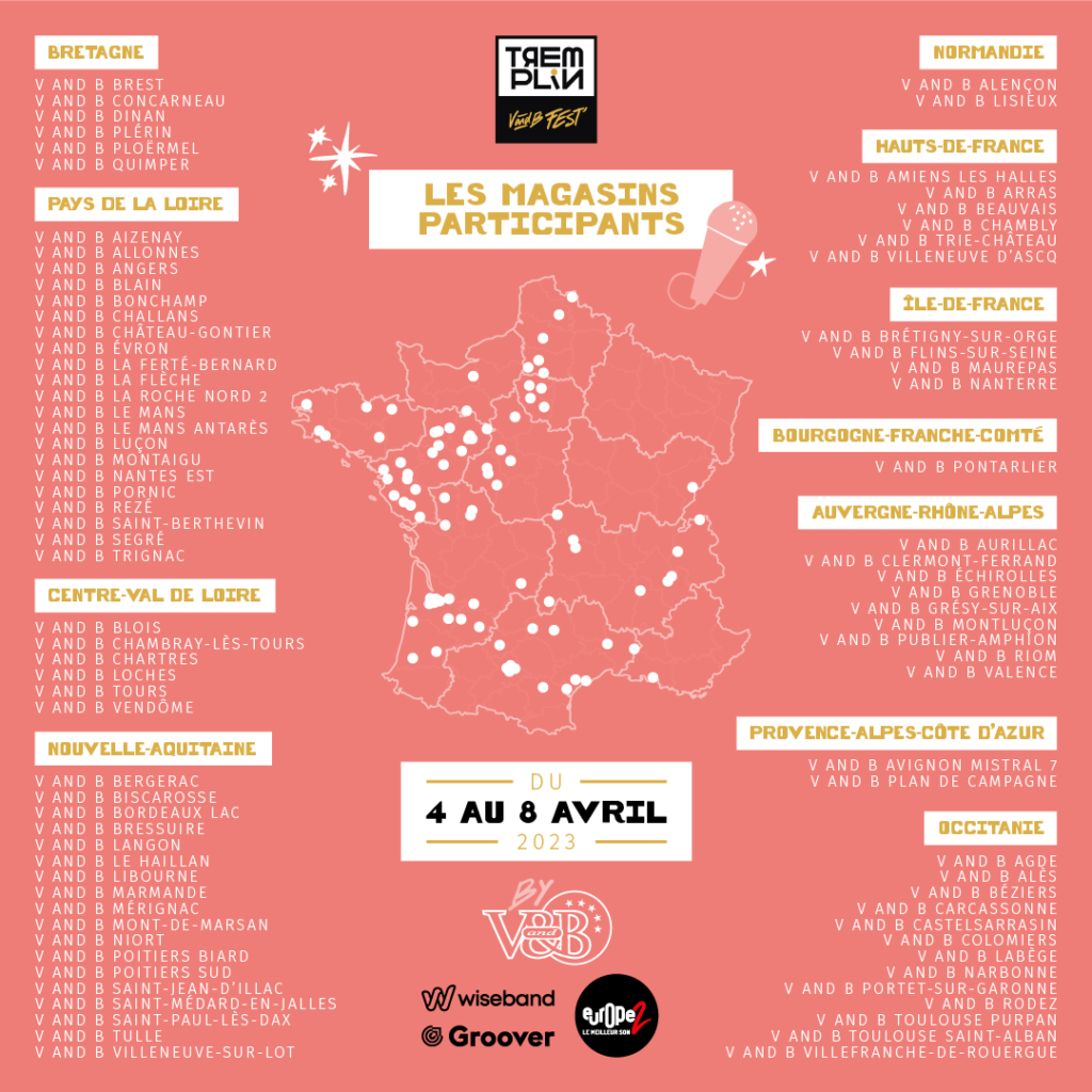 carte des V and B participants pour le Tremplin V and B Fest' 2023